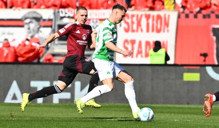 16 03 2025 Soccer Season 2024 2025 2 Soccer Bundesliga 26 Matchday 1 FC Nürnberg FCN Club SpVgg Greuther Fürth Kleeblatt Derby Frankenderby Sportfoto Zink xwoxzix DFL regulations prohibit any use of photographs as image sequences and or quasi video only for editorial use Ondrej Karafiat 44, 1 FC Nürnberg FCN Felix Klaus 30, SpVgg Greuther Fürth