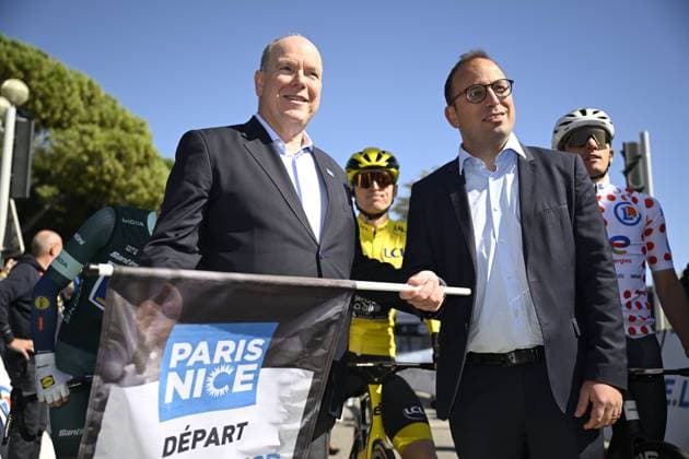 Paris - Nice 2025 - stage 8 NICE, FRANCE - MARCH 16 : Albert II, Prince of Monaco before the start of the race during stage 8 and final stage of the 83th edition of the Paris - Nice cycling race, a stage of 119,9km with start and finish in Nice on March 16, 2025 in Nice, France, 16 03 2025 ( Motordriver Kenny Verfaillie - Nice France  Copyright: xNicoxVereeckenx