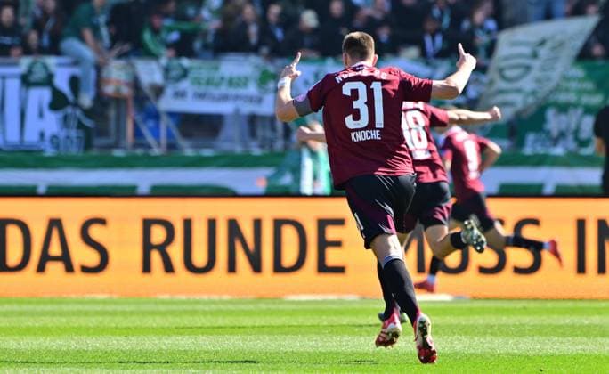 16 03 2025 Soccer Season 2024 2025 2 Soccer Bundesliga 26 Matchday 1 FC Nürnberg FCN Club SpVgg Greuther Fürth Kleeblatt Derby Frankenderby Sportfoto Zink MeZi xmexzix DFL regulations prohibit any use of photographs as image sequences and or quasi video only for editorial use Robin Knoche 31, 1 FC Nürnberg FCN Torjubel Jubel Freude