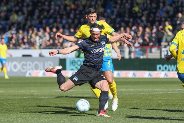 16 03 2025, xtgx, Soccer 2 Bundesliga, Eintracht Braunschweig Hertha BSC Berlin emspor, v l Goal to 0 1 by Fabian Reese Hertha, 11 DFL DFB REGULATIONS PROHIBIT ANY USE OF PHOTOGRAPHS as IMAGE SEQUENCES and or QUASI VIDEO Braunschweig