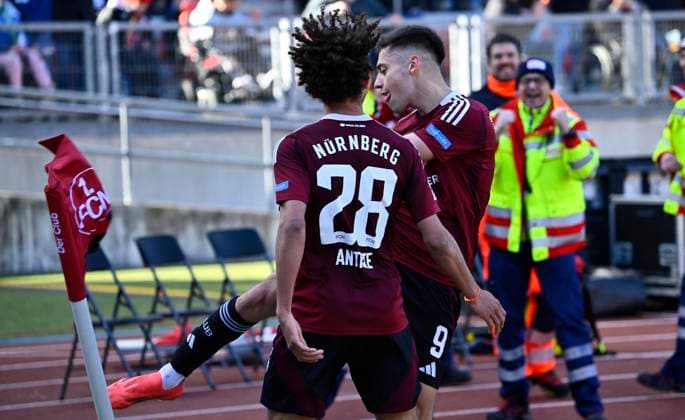 16 03 2025 Soccer Season 2024 2025 2 Soccer Bundesliga 26 Matchday 1 FC Nürnberg FCN Club SpVgg Greuther Fürth Kleeblatt Derby Frankenderby Sportfoto Zink xwoxzix DFL regulations prohibit any use of photographs as image sequences and or quasi video only for editorial use Torjubel Jubel nach Treffer Tor Torschuß zum 3 0 durch Stefanos Tzimas 9, 1 FC Nürnberg FCN