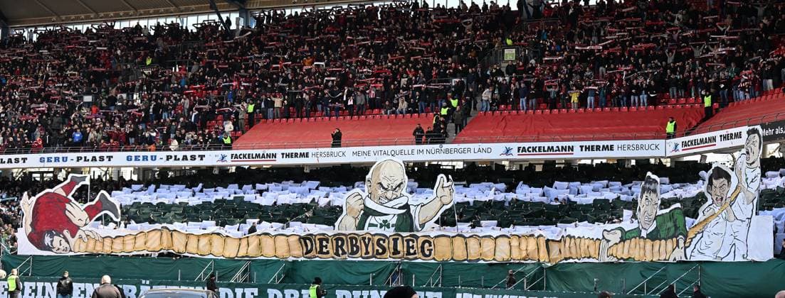 16 03 2025 Soccer Season 2024 2025 2 Soccer Bundesliga 26 Matchday 1 FC Nürnberg FCN Club SpVgg Greuther Fürth Kleeblatt Derby Frankenderby Sportfoto Zink xwoxzix DFL regulations prohibit any use of photographs as image sequences and or quasi video only for editorial use Choreo Choreografie Greutherfürthfans Fans Fanblock Kleeblattfans