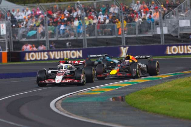16th March 2025; Melbourne Grand Prix Circuit, Melbourne, Victoria, Australia; Australian Formula 1 Grand Prix; Race Day; Oliver Bearman, Max Verstappen in wet conditions during the race  ActionPlus12762207 StephenxBlackberry