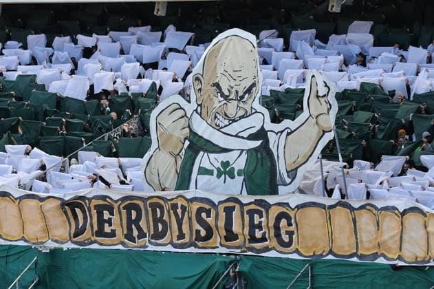 16 03 2025 Soccer season 2024 2025 2 Soccer Bundesliga 26 Matchday 1 FC Nürnberg FCN Club SpVgg Greuther Fürth Kleeblatt Derby Frankenderby Sportfoto Zink DaMa xdaxmax DFL regulations prohibit any use of photographs as image sequences and or quasi video only for editorial use Choreography of the cloverleaf fans before the start of the match
