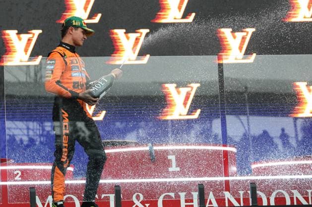 March 16, 2025: LANDO NORRIS of McLaren celebrates 1st place on the podium at the 2025 Australian Formula 1 Grand Prix on March 16, 2025 in Melbourne, VIC Australia - ZUMAa155 20250316_aaa_a155_031 Copyright: xChristopherxKhouryx