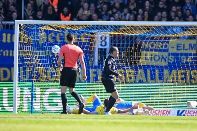 2 Liga Eintracht Braunschweig Hertha BSC Berlin on 16 03 2025 at Eintracht Stadion in Braunschweig Goal to 0 2 Goalscorer Derry Scherhant Hertha BSC Berlin with the goal to 0 2 MT
