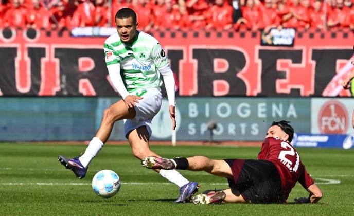16 03 2025 Soccer Season 2024 2025 2 Soccer Bundesliga 26 Matchday 1 FC Nürnberg FCN Club SpVgg Greuther Fürth Kleeblatt Derby Frankenderby Sportfoto Zink xwoxzix DFL regulations prohibit any use of photographs as image sequences and or quasi video only for editorial use Maximilian Solomon Dietz 33, SpVgg Greuther Fürth Berkay Yilmaz 21, 1 FC Nürnberg FCN