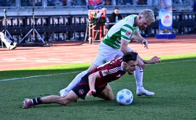 16 03 2025 Soccer Season 2024 2025 2 Soccer Bundesliga 26 Matchday 1 FC Nürnberg FCN Club SpVgg Greuther Fürth Kleeblatt Derby Frankenderby Sportfoto Zink xwoxzix DFL regulations prohibit any use of photographs as image sequences and or quasi video only for editorial use Berkay Yilmaz 21, 1 FC Nürnberg FCN Jomaine Consbruch 14, SpVgg Greuther Fürth