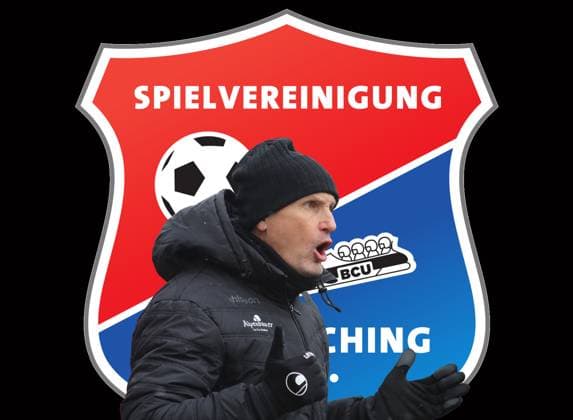 ATTENTION PHOTO MONTAGE Here in the picture Heiko Herrlich, coach SpVgg Unterhaching , in the background the logo of the club