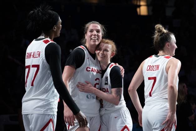 Basketball, Frauen, FIBA 3x3 Champions Cup in Bangkok, Finale, Kanada - Spanien Women s Final FIBA Basketball 3x3 Champions Cup, Canada Vs Spain - 16 Mar 2025 Players of Canada women s 3x3 national Basketball team celebrate after winning over Spain in final match during the FIBA Basketball 3x3 Champions Cup 2025 at Central World. Final score; Canada 15 : 13 Spain. Bangkok Thailand Copyright: xPeeraponxBoonyakiatx xSOPAxImagesx 3x3W-final21-15