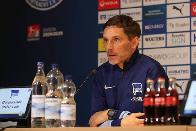 16 03 2025, xtgx, Soccer 2 Bundesliga, Eintracht Braunschweig Hertha BSC Berlin emspor, v l Stefan Leitl Hertha, Trainer DFL DFB REGULATIONS PROHIBIT ANY USE OF PHOTOGRAPHS as IMAGE SEQUENCES and or QUASI VIDEO Braunschweig