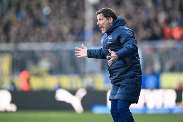 2 Liga Eintracht Braunschweig Hertha BSC Berlin on 16 03 2025 at Eintracht Stadion in Braunschweig Coach Stefan Leitl Hertha BSC Berlin dissatisfied, disappointed, disappointed, dejected MT