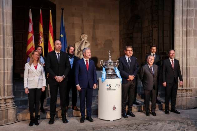 March 17, 2025, Barcelona, Barcelona, SPAIN: Jaume Collboni, Mayor of Barcelona, David Ferrer, Sports Director of the Barcelona Open Banc Sabadell, Xavier Pujol, CEO of the Barcelona Open Banc Sabadell and Javier Godo, Conde of Godo pose with trophyduring the presentation of the ATP, Tennis Herren 500 Barcelona Open Banc Sabadell - 72nd Conde de Godo Trophy to be held April 12-20 at the Real Club de Tenis Barcelona-1899, at the Salo de Cent de l Ajuntament de Barcelona on March 17, 2025, in Barcelona, Spain. Barcelona SPAIN - ZUMAa181 20250317_zaa_a181_050 Copyright: xJavierxBorregox