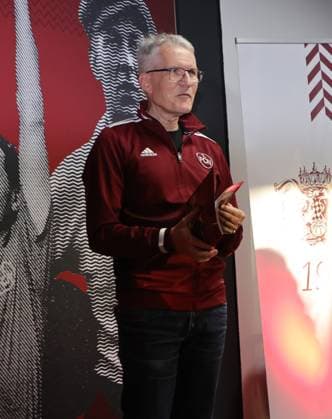 18 03 2025 Soccer 1 FC Nuremberg FCN Club Kick Off event for the 125th anniversary of 1 FC Nuremberg Sportfoto Zink DaMa xdaxmax Bernd Siegler FCN Historian 1 FC Nuremberg FCN presents FCN Panini Panini Panini album