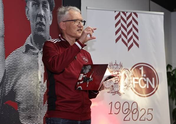 18 03 2025 Soccer 1 FC Nuremberg FCN Club Kick Off event for the 125th anniversary of 1 FC Nuremberg Sportfoto Zink DaMa xdaxmax Bernd Siegler FCN Historian 1 FC Nuremberg FCN presents FCN Panini Panini Panini album