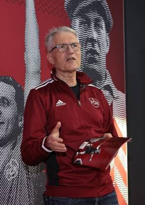 18 03 2025 Soccer 1 FC Nuremberg FCN Club Kick Off event for the 125th anniversary of 1 FC Nuremberg Sportfoto Zink DaMa xdaxmax Bernd Siegler FCN Historian 1 FC Nuremberg FCN presents FCN Panini Panini Panini album