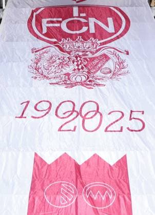 18 03 2025 Soccer 1 FC Nuremberg FCN Club Kick Off event for the 125th anniversary of 1 FC Nuremberg Sportfoto Zink DaMa xdaxmax FCN Flag with club logos for the 125th anniversary