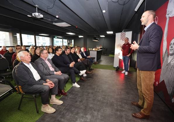 18 03 2025 Soccer 1 FC Nuremberg FCN Club Kick Off event for the 125th anniversary of 1 FC Nuremberg Sportfoto Zink DaMa xdaxmax Niels Rossow Board Member Strategy Marketing 1 FC Nuremberg FCN speaks Heini Müller former FCN champion player champion of 1961, left listens
