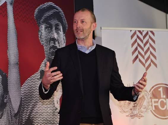 18 03 2025 Soccer 1 FC Nuremberg FCN Club Kick Off event for the 125th anniversary of 1 FC Nuremberg Sportfoto Zink DaMa xdaxmax Niels Rossow Board Member Strategy Marketing 1 FC Nuremberg FCN speaks to guests