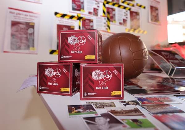 18 03 2025 Soccer 1 FC Nuremberg FCN Club Kick Off Event for the anniversary 125 years 1 FC Nuremberg Sportfoto Zink DaMa xdaxmax Symbolbild Symbol photo Feature Impression FCN Panini Panini Panini Album Ball Panini Pictures Sticker
