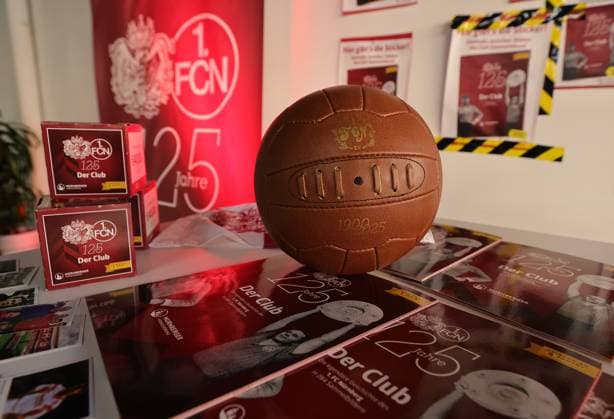18 03 2025 Soccer 1 FC Nuremberg FCN Club Kick Off Event for the anniversary 125 years 1 FC Nuremberg Sportfoto Zink DaMa xdaxmax Symbolbild Symbol photo Feature Impression FCN Panini Panini Panini Album Ball Panini Pictures Sticker