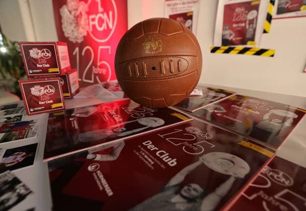 18 03 2025 Soccer 1 FC Nuremberg FCN Club Kick Off Event for the anniversary 125 years 1 FC Nuremberg Sportfoto Zink DaMa xdaxmax Symbolbild Symbol photo Feature Impression FCN Panini Panini Panini Album Ball Panini Pictures Sticker