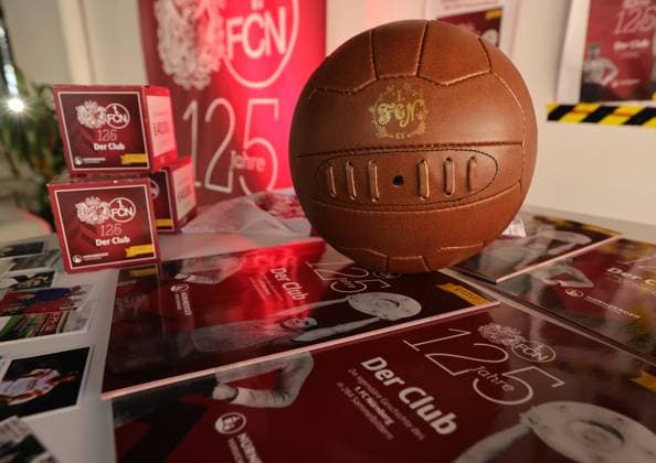 18 03 2025 Soccer 1 FC Nuremberg FCN Club Kick Off Event for the anniversary 125 years 1 FC Nuremberg Sportfoto Zink DaMa xdaxmax Symbolbild Symbol photo Feature Impression FCN Panini Panini Panini Album Ball Panini Pictures Sticker