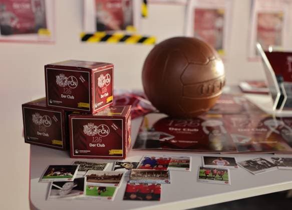 18 03 2025 Soccer 1 FC Nuremberg FCN Club Kick Off Event for the anniversary 125 years 1 FC Nuremberg Sportfoto Zink DaMa xdaxmax Symbolbild Symbol photo Feature Impression FCN Panini Panini Panini Album Ball Panini Pictures Sticker