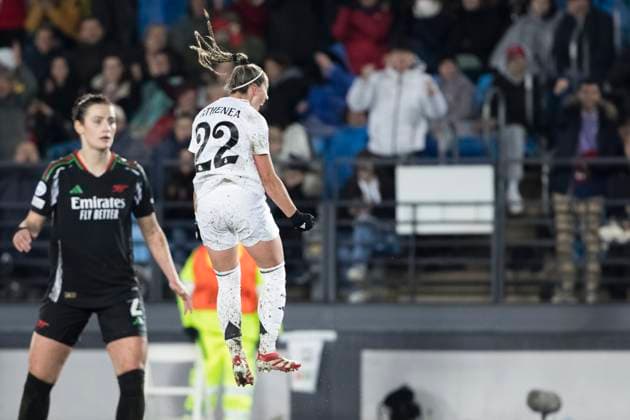 UEFA Women s Champions League - Real Madrid vs Arsenal MADRID, SPAIN -March 18:Athenea del Castillo of Real Madrid celebrates a goal during the UEFA Women s Champions League Quarter Finals First Leg match between Real Madrid and Arsenal at Alfredo Di Stefano stadium in Madrid. (Photo by Guillermo Martinez) Madrid Alfredo Di Stefano Stadium Spain Copyright: xGuillermoxMartinezx