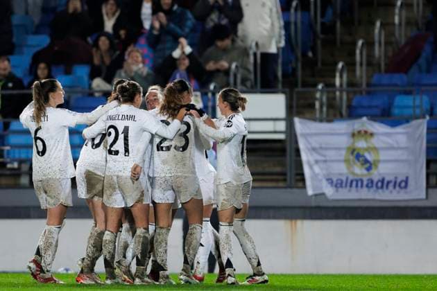 UEFA Women s Champions League - Real Madrid vs Arsenal MADRID, SPAIN -March 18: Several player of Real Madrid celebrates a goal during the UEFA Women s Champions League Quarter Finals First Leg match between Real Madrid and Arsenal at Alfredo Di Stefano stadium in Madrid. (Photo by Guillermo Martinez) Madrid Alfredo Di Stefano Stadium Spain Copyright: xGuillermoxMartinezx