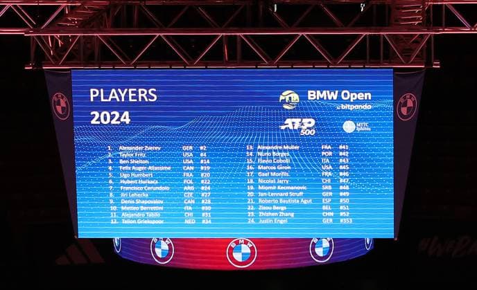 18 03 2025, ATP, BMW Open Presentation, Tennis, Sport, in the picture Player List 2025 and not 2024 as on the board
