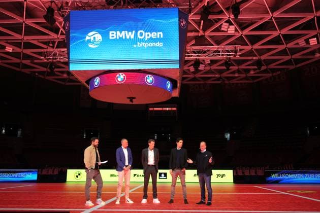 18 03 2025, ATP, BMW Open Presentation, Tennis, Sport, in the picture Christian Ach, Patrick Kuehnen, Fabian Tross and Christian Okon, presenting the field of players, here Matteo Berrettini