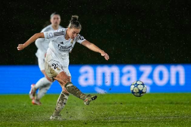 March 18, 2025, Valdebebas, Madrid, SPAIN: Filippa Angeldahl of Real Madrid in action during the UEFA WomenÃ¢â‚¬â ¢s Champions League Quarter Final first leg, football match played between Real Madrid CF and Arsenal FC at Alfredo Di Stefano stadium on March 18, 2025, in Valdebebas, Madrid, Spain. Valdebebas SPAIN - ZUMAa181 20250318_zaa_a181_067 Copyright: xOscarxJ.xBarrosox