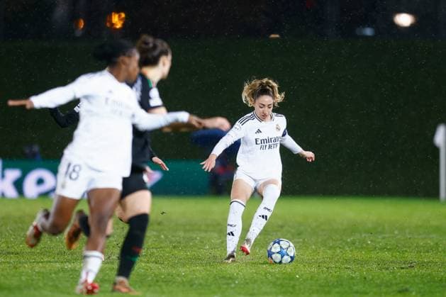 March 18, 2025, Valdebebas, Madrid, SPAIN: Olga Carmona of Real Madrid in action during the UEFA WomenÃ¢â‚¬â ¢s Champions League Quarter Final first leg, football match played between Real Madrid CF and Arsenal FC at Alfredo Di Stefano stadium on March 18, 2025, in Valdebebas, Madrid, Spain. Valdebebas SPAIN - ZUMAa181 20250318_zaa_a181_081 Copyright: xDennisxAgyemanx