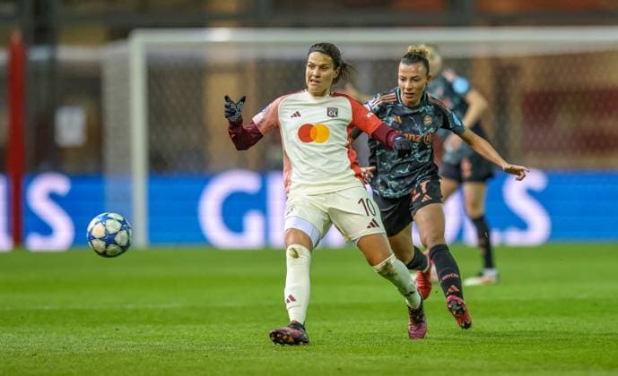 GER, Munich, FC Bayern Munich vs Olympique Lyon, WomenÂs Champions League, Football, UEFA, Season 2024 2025, FC Bayern Campus, Quarterfinals, pictured v l DFB DFL REGULATIONS PROHIBIT ANY USE OF PHOTOGRAPHS AS IMAGE SEQUENCES AND OR QUASI VIDEO, 18 03 2024, Copyright: HMBxMedia HendrikxHamelau
