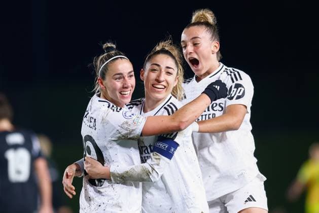 March 18, 2025, Valdebebas, Madrid, SPAIN: Athenea del Castillo of Real Madrid celebrates a goal during the UEFA WomenÃ¢â‚¬â ¢s Champions League Quarter Final first leg, football match played between Real Madrid CF and Arsenal FC at Alfredo Di Stefano stadium on March 18, 2025, in Valdebebas, Madrid, Spain. Valdebebas SPAIN - ZUMAa181 20250318_zaa_a181_110 Copyright: xDennisxAgyemanx