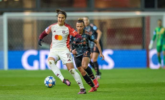 GER, Munich, FC Bayern Munich vs Olympique Lyon, WomenÂs Champions League, Football, UEFA, Season 2024 2025, FC Bayern Campus, Quarterfinals, pictured v l DFB DFL REGULATIONS PROHIBIT ANY USE OF PHOTOGRAPHS AS IMAGE SEQUENCES AND OR QUASI VIDEO, 18 03 2024, Copyright: HMBxMedia HendrikxHamelau