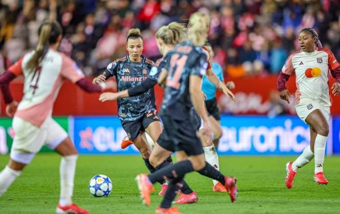 GER, Munich, FC Bayern Munich vs Olympique Lyon, WomenÂs Champions League, Football, UEFA, Season 2024 2025, FC Bayern Campus, Quarterfinals, pictured from l Arianna Caruso FC Bayern Munich 27 DFB DFL REGULATIONS PROHIBIT ANY USE OF PHOTOGRAPHS AS IMAGE SEQUENCES AND OR QUASI VIDEO, 18 03 2024, Copyright: HMBxMedia HendrikxHamelau