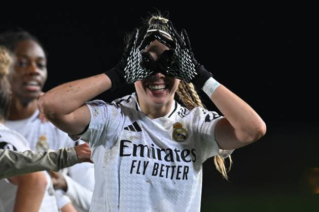March 18, 2025, Valdebebas, Madrid, Spain: 22 ATHENEA DEL CASTILLO celebrating her goal during the UEFA Women s Champions League match between Real Madrid and Arsenal Women Football Club at Alfredo Di Stefano stadium in Madrid, Spain, on march 18. Valdebebas Spain - ZUMAc312 20250318_zsp_c312_023 Copyright: xOscarxManuelxSanchezx