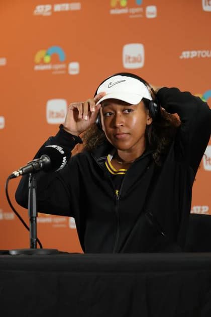 MIAMI GARDENS, FLORIDA - MARCH 18: Naomi Osaka of Japan talks to the media after defeating Yuliia Starodubtseva of Ukraine in the first round on Day 1 of the Miami Open at Hard Rock Stadium on March 18, 2025 in Miami Gardens, Florida People: Naomi Osaka Copyright: xhoo-mex xMediaPunchx