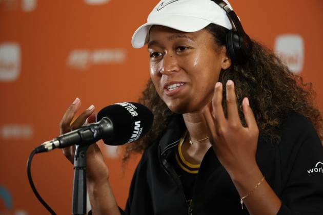 MIAMI GARDENS, FLORIDA - MARCH 18: Naomi Osaka of Japan talks to the media after defeating Yuliia Starodubtseva of Ukraine in the first round on Day 1 of the Miami Open at Hard Rock Stadium on March 18, 2025 in Miami Gardens, Florida People: Naomi Osaka Copyright: xhoo-mex xMediaPunchx