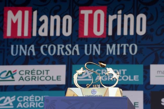 The trophy during the men s elite race of the Milano-Torino one day cycling race (174km) from Rho to Torino (Superga) - North West Italy- Wednesday, March 19, 2025. - cycling .  Copyright: xGianxMattiaxD Alberto LaPressex