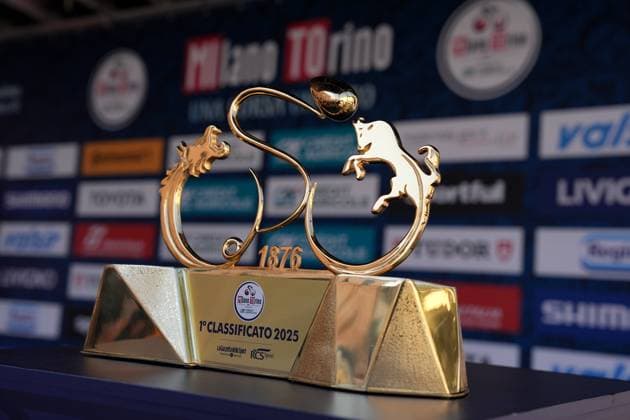 The trophy during the men s elite race of the Milano-Torino one day cycling race (174km) from Rho to Torino (Superga) - North West Italy- Wednesday, March 19, 2025. - cycling .  Copyright: xGianxMattiaxD Alberto LaPressex