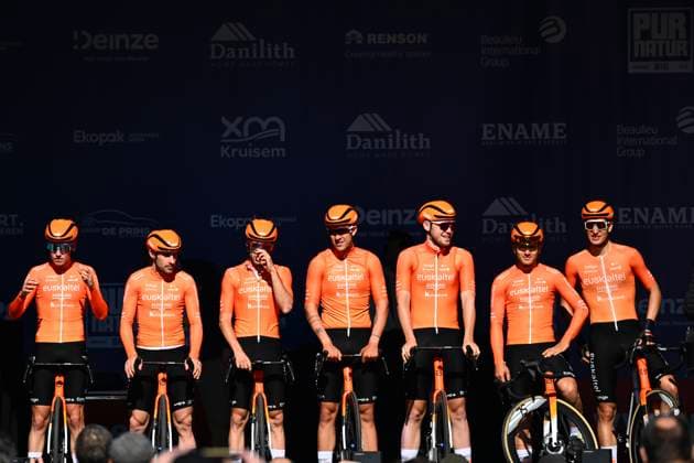 Danilith Nokere Koerse 2025 cycling race NOKERE, BELGIUM - MARCH 19 : team Euskaltel - Euskadi during the Men Elite UCI 1.Pro 78th Danilith Nokere Koerse cycling race with start in Deinze and finish in Nokere (188,2 km) on March 19, 2025 in Nokere, Belgium, 19 03 2025 ( Motordriver Rodrique Verfaillie & Nokere Belgium  Copyright: xTomasxSiskx