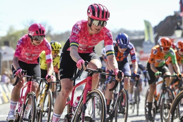 Australian Sarah Roy of EF Education-Oatly pictured in action during the Nokere Koerse one day cycling race for women elite, 188.1 km from Deinze to Nokere, on Wednesday 19 March 2025. DAVIDxPINTENS  x115268202x