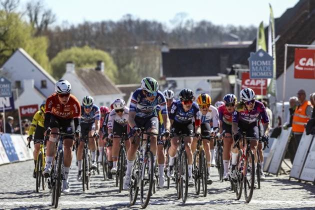 The pack of riders pictured in action during the Nokere Koerse one day cycling race for women elite, 188.1 km from Deinze to Nokere, on Wednesday 19 March 2025. DAVIDxPINTENS  x115268210x
