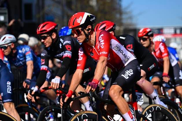 Danilith Nokere Koerse 2025 cycling race NOKERE, BELGIUM - MARCH 19 : Livyns Arjen (BEL) of Lotto during the Men Elite UCI 1.Pro 78th Danilith Nokere Koerse cycling race with start in Deinze and finish in Nokere (188,2 km) on March 19, 2025 in Nokere, Belgium, 19 03 2025 ( Motordriver Rodrique Verfaillie & Nokere Belgium  Copyright: xTomasxSiskx