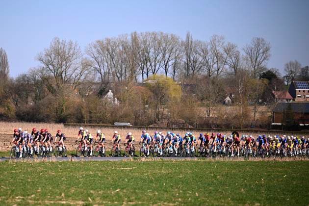 Danilith Nokere Koerse 2025 cycling race NOKERE, BELGIUM - MARCH 19 : illustration picture peloton during the Men Elite UCI 1.Pro 78th Danilith Nokere Koerse cycling race with start in Deinze and finish in Nokere (188,2 km) on March 19, 2025 in Nokere, Belgium, 19 03 2025 ( Motordriver Rodrique Verfaillie & Nokere Belgium  Copyright: xTomasxSiskx