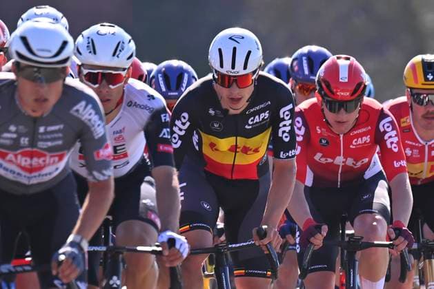 Danilith Nokere Koerse 2025 cycling race NOKERE, BELGIUM - MARCH 19 : De Lie Arnaud (BEL) of Lotto during the Men Elite UCI 1.Pro 78th Danilith Nokere Koerse cycling race with start in Deinze and finish in Nokere (188,2 km) on March 19, 2025 in Nokere, Belgium, 19 03 2025 ( Motordriver Rodrique Verfaillie & Nokere Belgium  Copyright: xTomasxSiskx