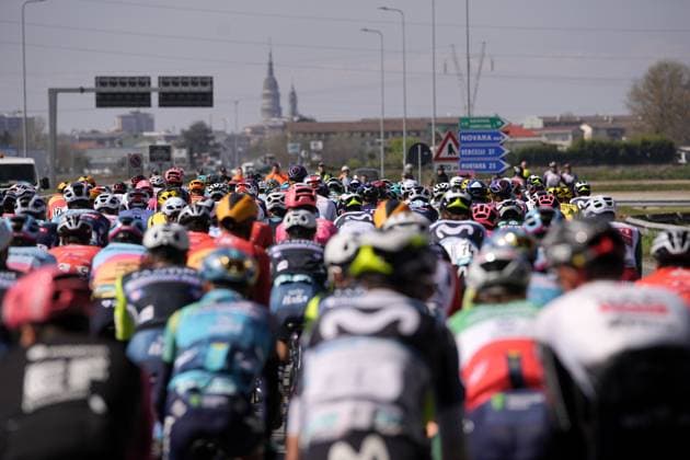 The pack rides cycles during the men s elite race of the Milano-Torino one day cycling race (174km) from Rho to Torino (Superga) - North West Italy- Wednesday, March 19, 2025. - cycling .  Copyright: xMarcoxAlpozzi LaPressex